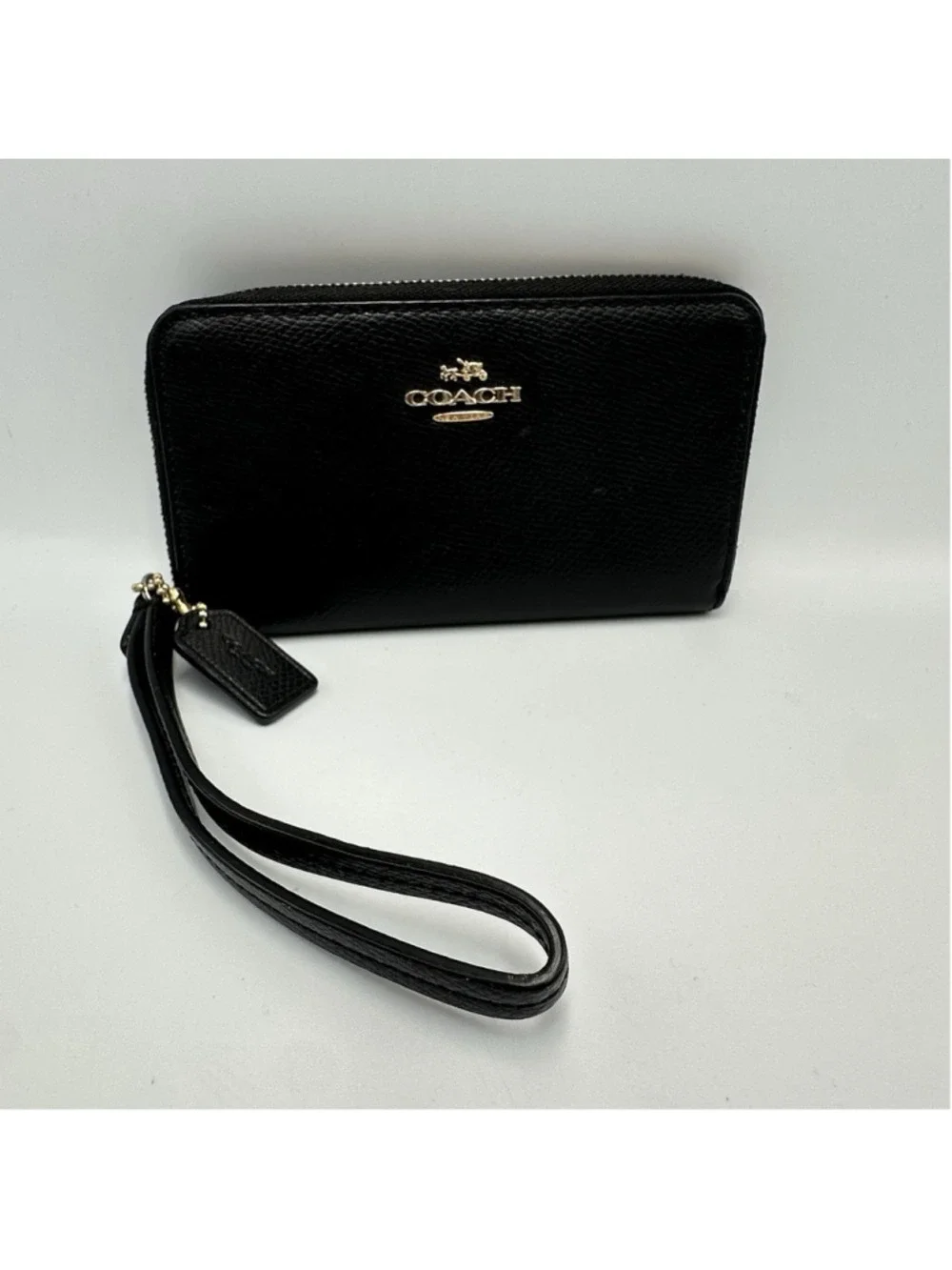 Coach Medium Zip Around Wallet Black Crossgrain Leather